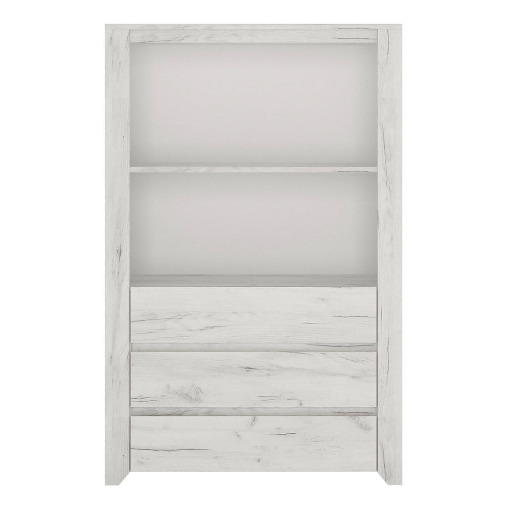 Angel 3 Drawer Cupboard with Open Shelf in White Craft Oak - TidySpaces
