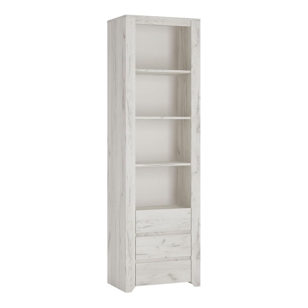 Angel Tall Narrow 3 Drawer Bookcase in White Craft Oak - TidySpaces