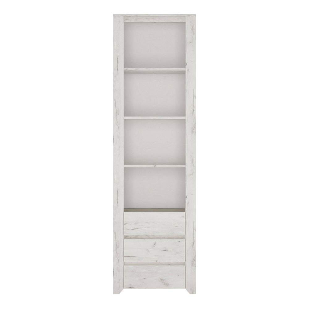 Angel Tall Narrow 3 Drawer Bookcase in White Craft Oak - TidySpaces