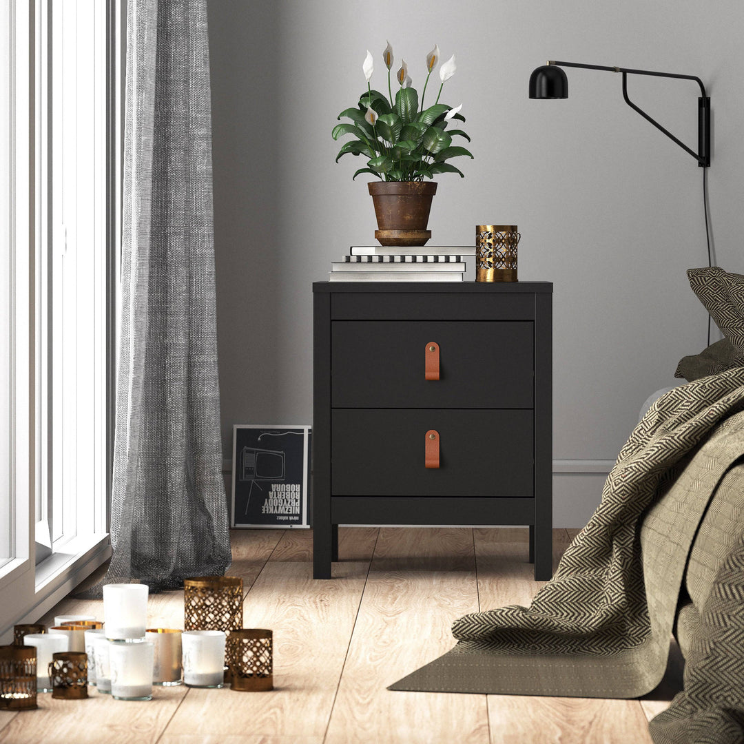 Barcelona Bedside Table 2 drawers in Matt Black - TidySpaces