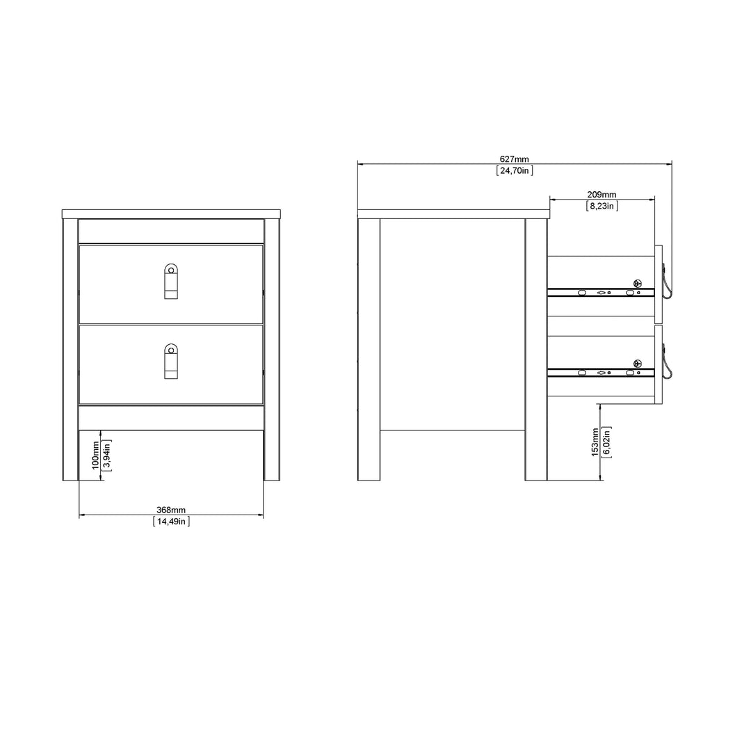 Barcelona Bedside Table 2 drawers in Matt Black - TidySpaces