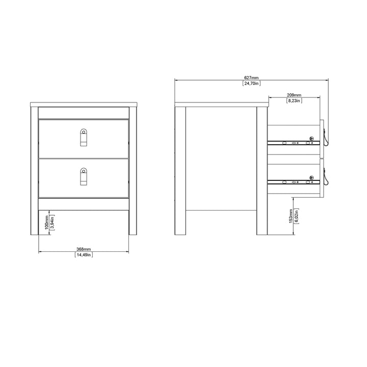 Barcelona Bedside Table 2 drawers in Matt Black - TidySpaces