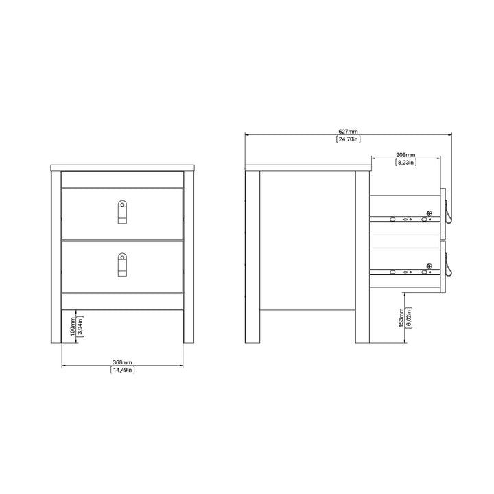 Barcelona Bedside Table 2 drawers in White - TidySpaces