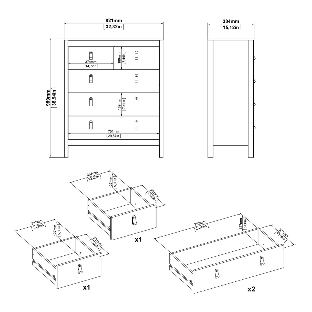 Barcelona Chest 3+2 drawers in Matt Black - TidySpaces