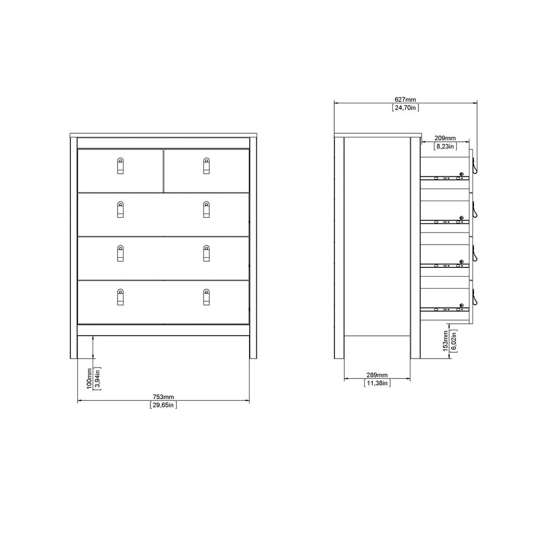 Barcelona Chest 3+2 drawers in White - TidySpaces