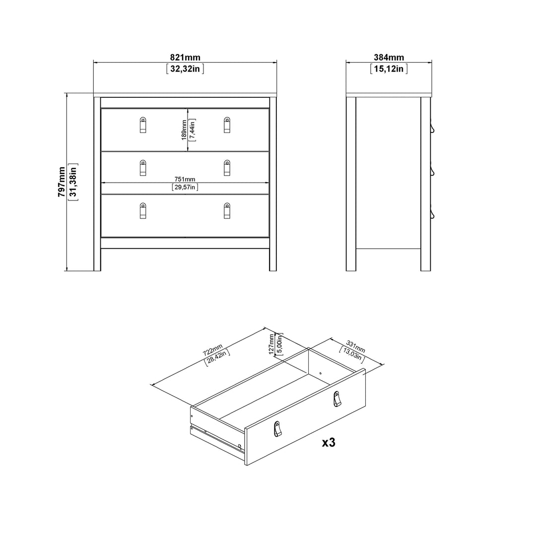 Barcelona Chest 3 drawers in Matt Black - TidySpaces