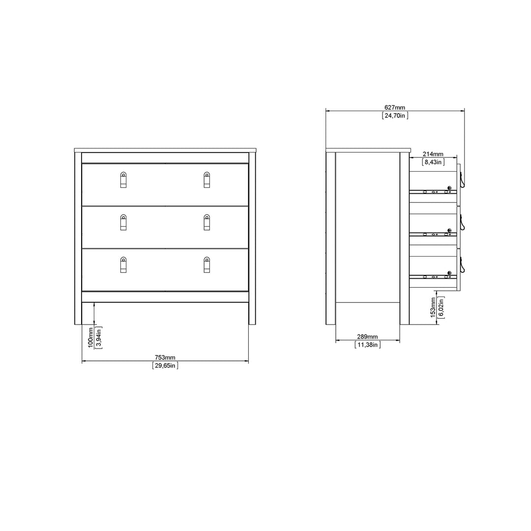 Barcelona Chest 3 drawers in Matt Black - TidySpaces