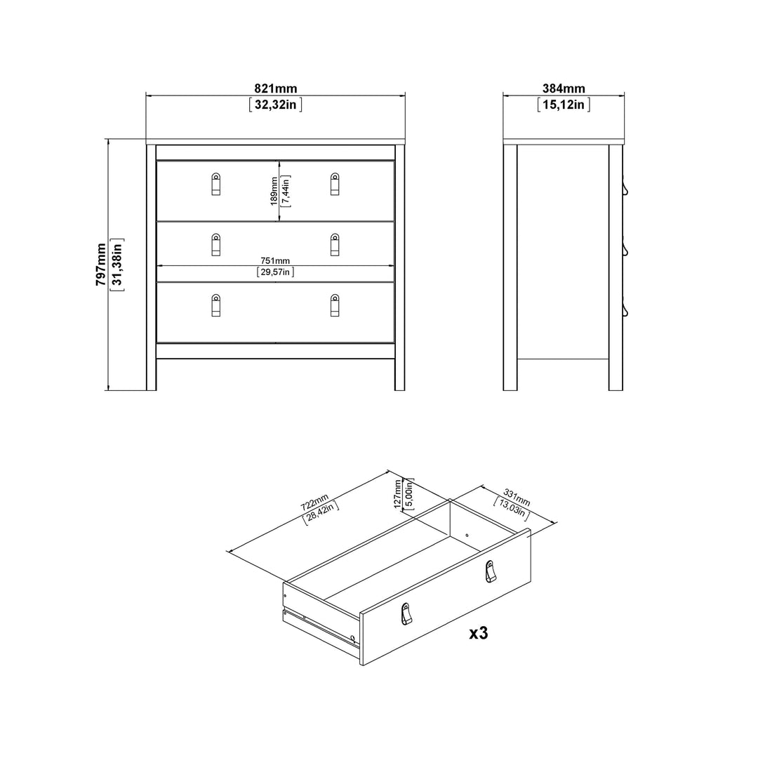 Barcelona Chest 3 drawers in White - TidySpaces