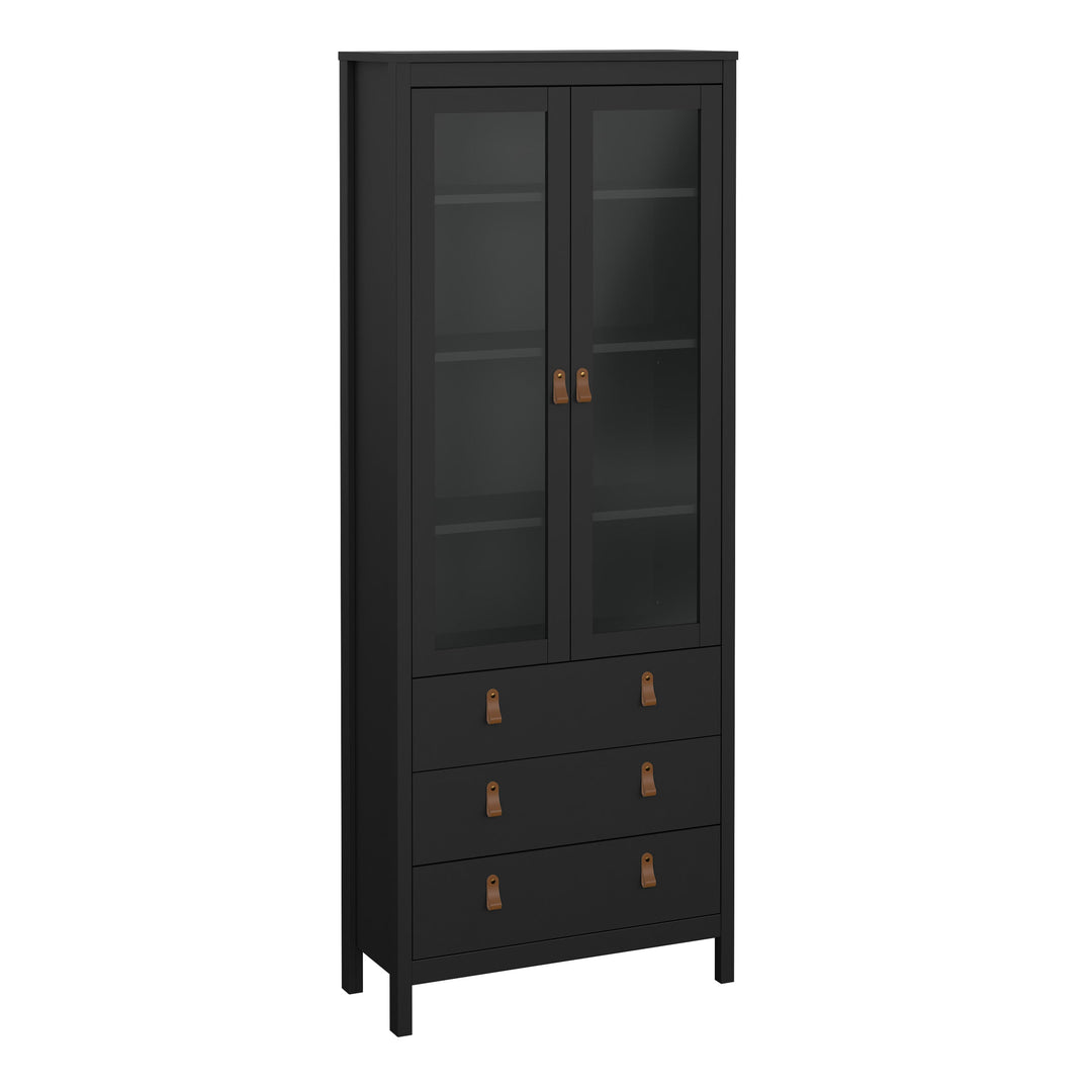 Barcelona China cabinet 2 doors w/glass + 3 drawers in Matt Black - TidySpaces