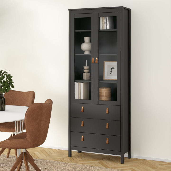 Barcelona China cabinet 2 doors w/glass + 3 drawers in Matt Black - TidySpaces