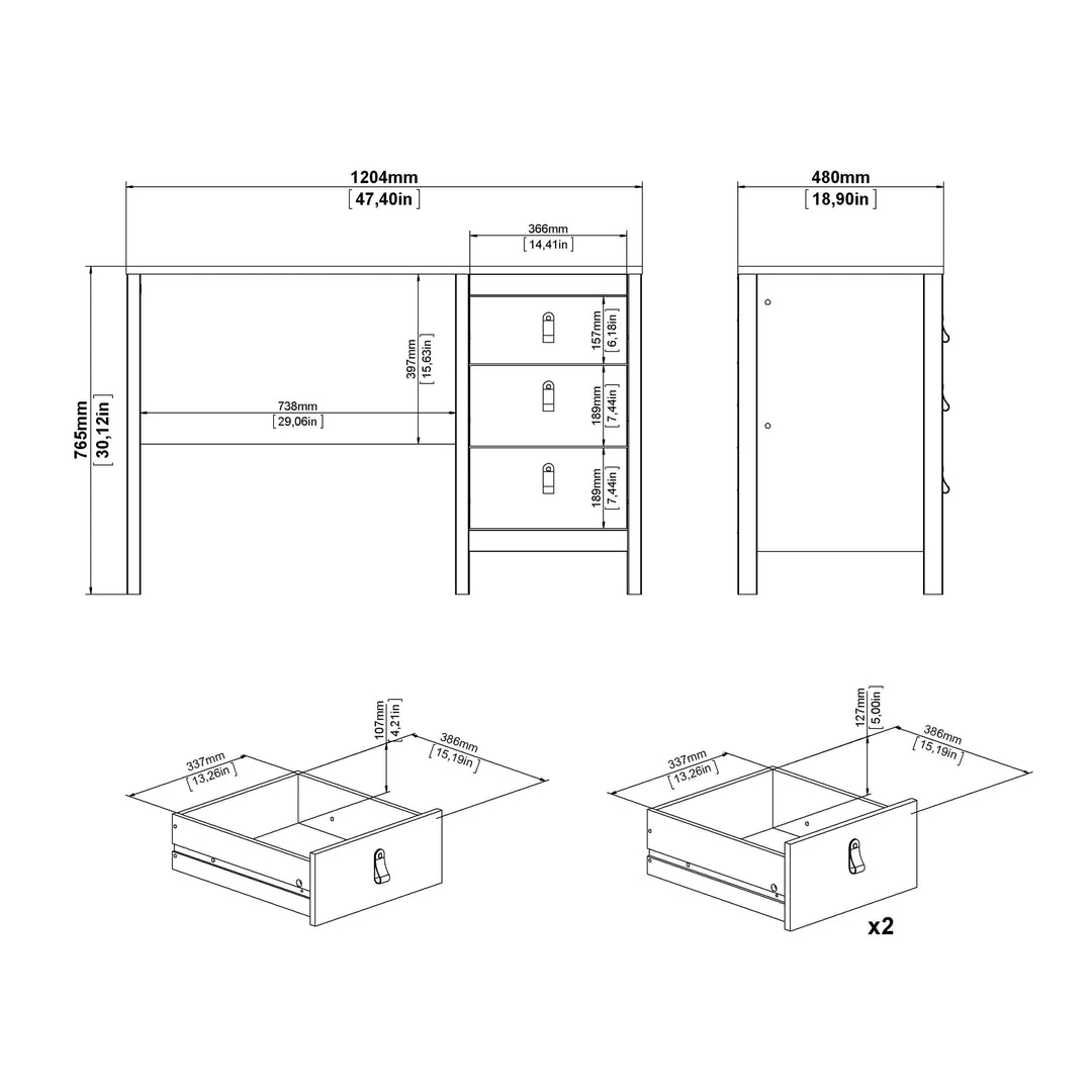 Barcelona Desk 3 drawers Matt Black - TidySpaces