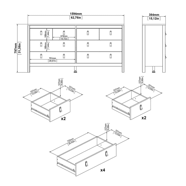 Barcelona Double dresser 4+4 drawers in Matt Black - TidySpaces