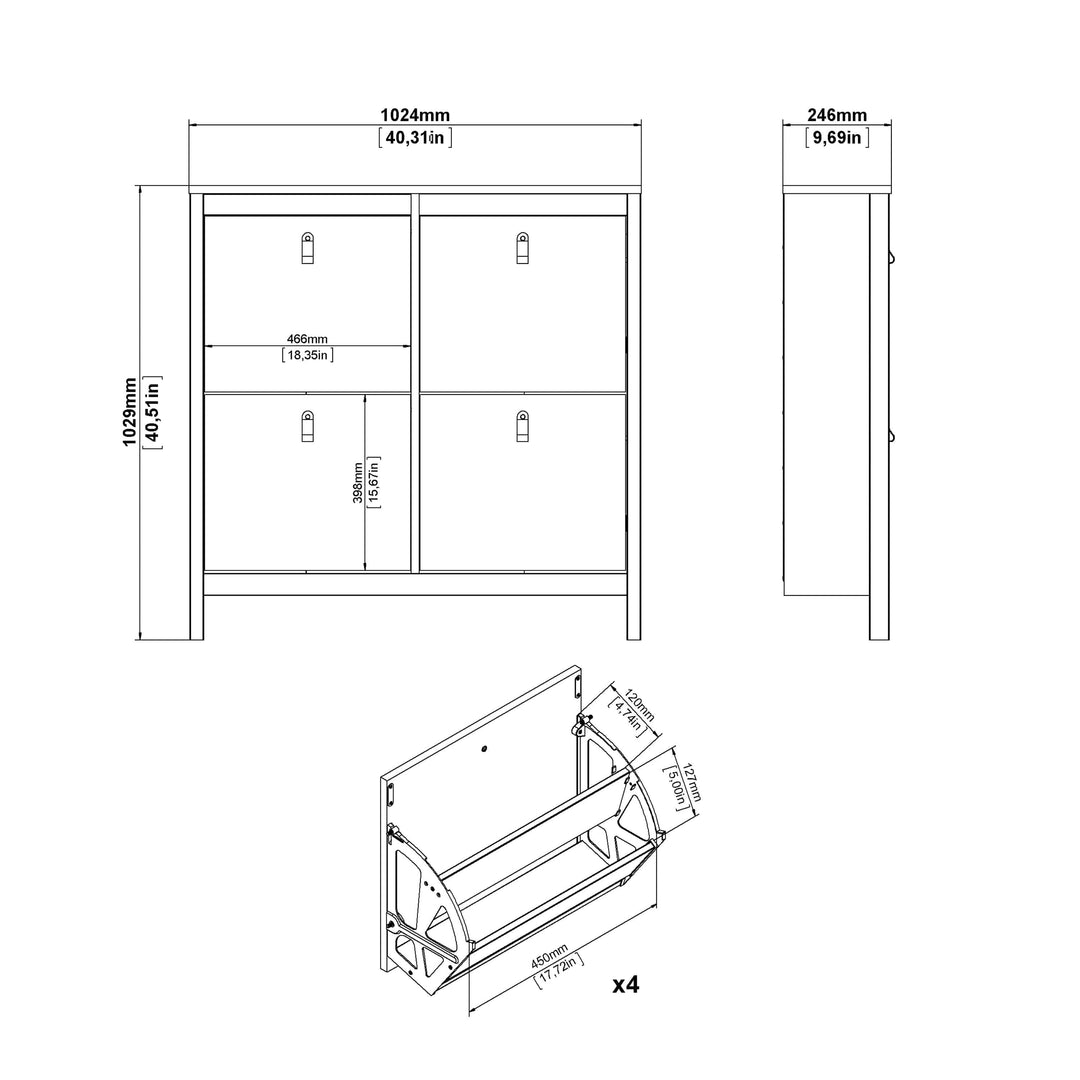 Barcelona Shoe cabinet 4 compartments in White - TidySpaces