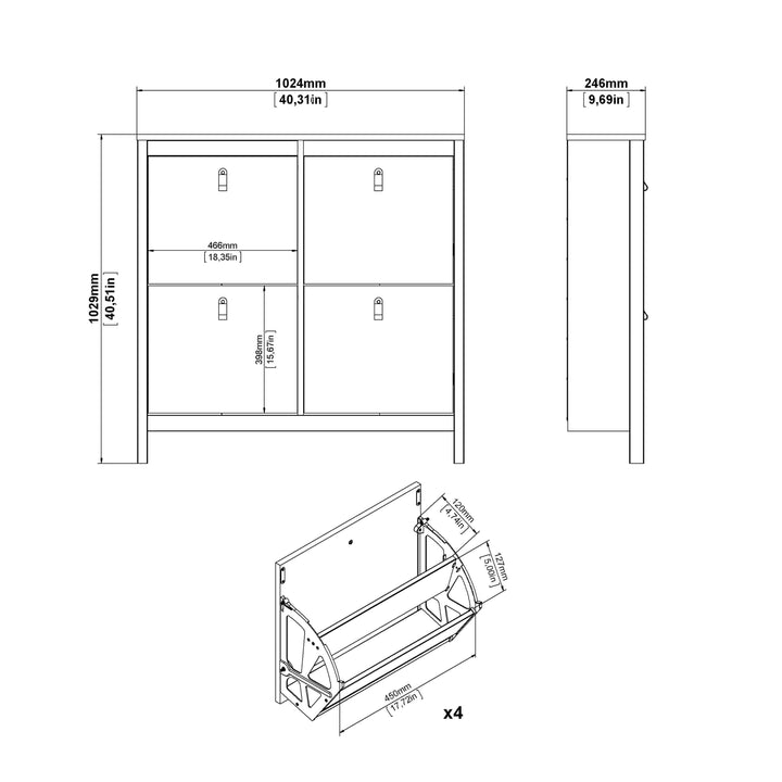 Barcelona Shoe cabinet 4 compartments in White - TidySpaces