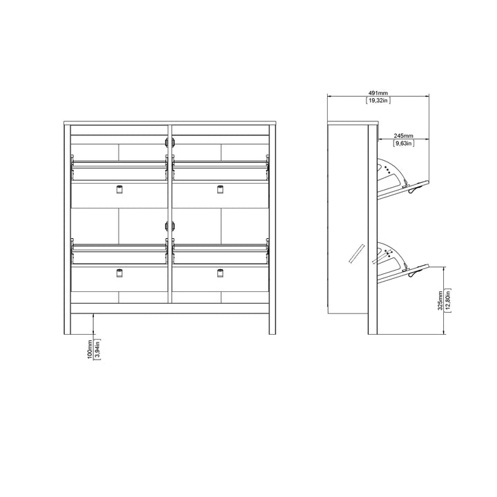 Barcelona Shoe cabinet 4 compartments in White - TidySpaces