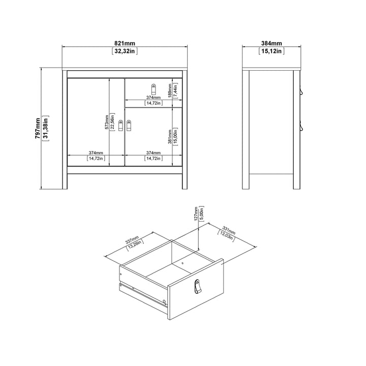 Barcelona Sideboard 2 doors + 1 drawer in Matt Black - TidySpaces