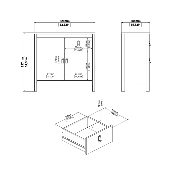 Barcelona Sideboard 2 doors + 1 drawer in White - TidySpaces