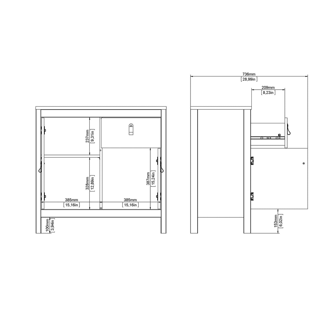 Barcelona Sideboard 2 doors + 1 drawer in White - TidySpaces