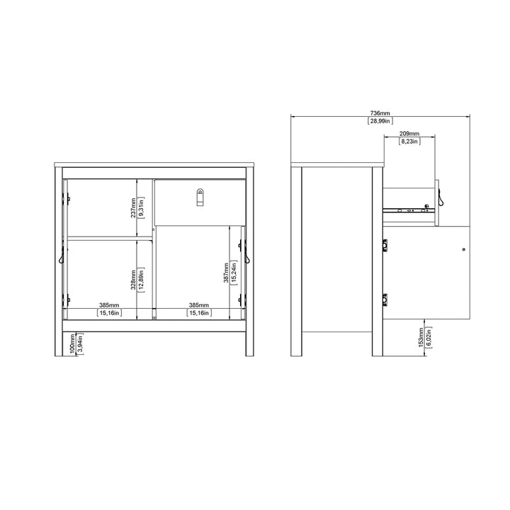 Barcelona Sideboard 2 doors + 1 drawer in White - TidySpaces