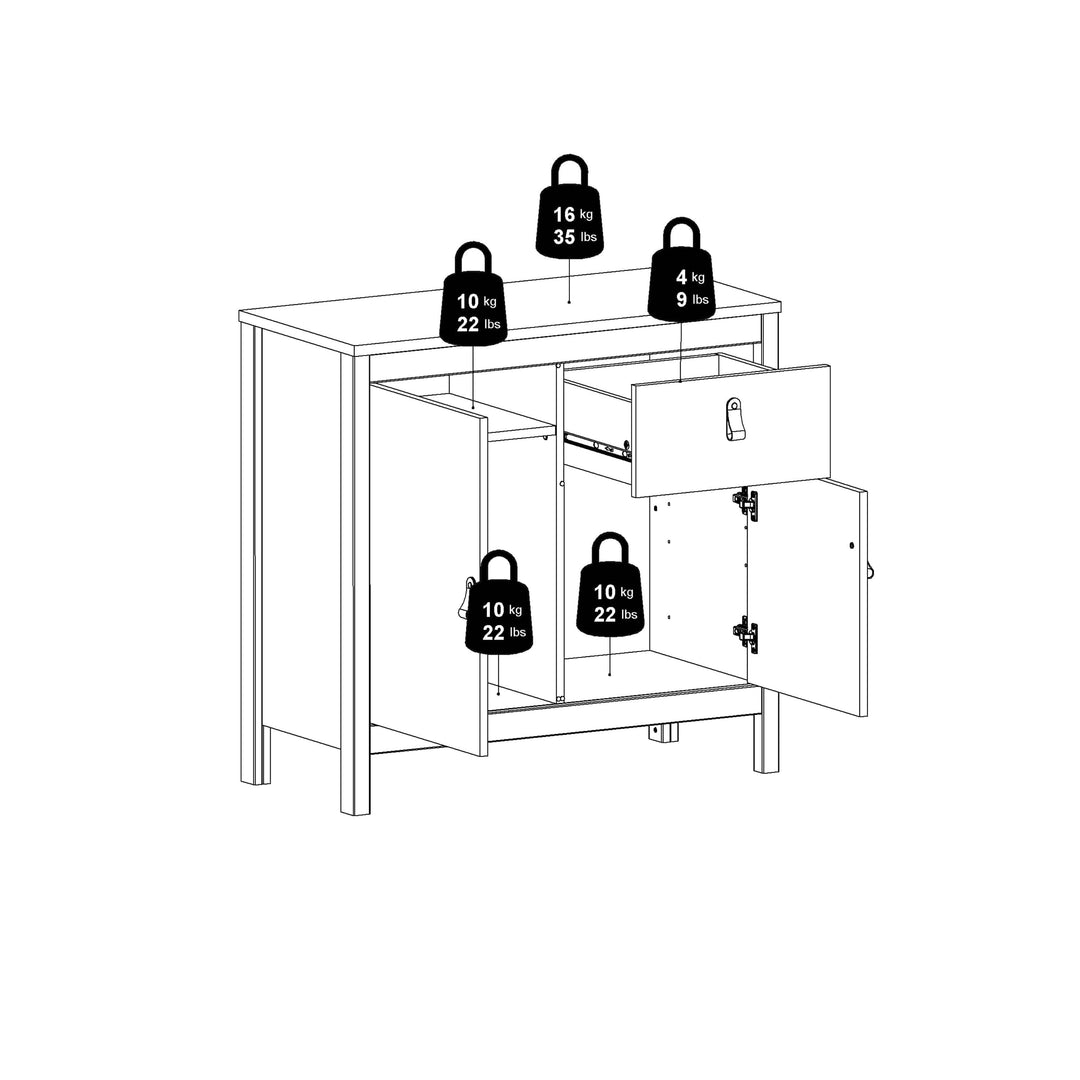 Barcelona Sideboard 2 doors + 1 drawer in White - TidySpaces