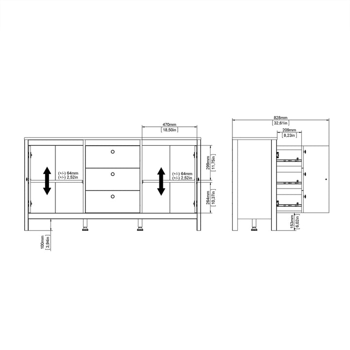 Barcelona Sideboard 2 doors + 3 drawers  in Matt Black - TidySpaces