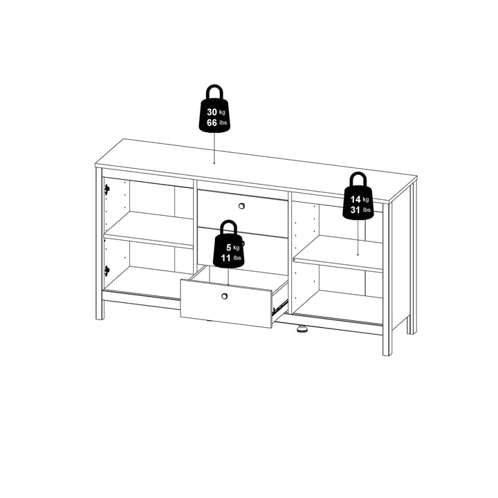 Barcelona Sideboard 2 doors + 3 drawers  in Matt Black - TidySpaces