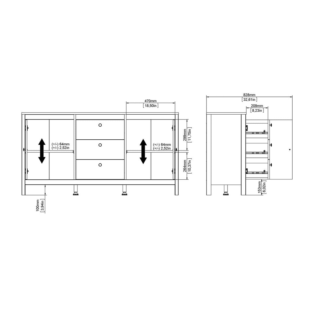 Barcelona Sideboard 2 doors + 3 drawers in White - TidySpaces