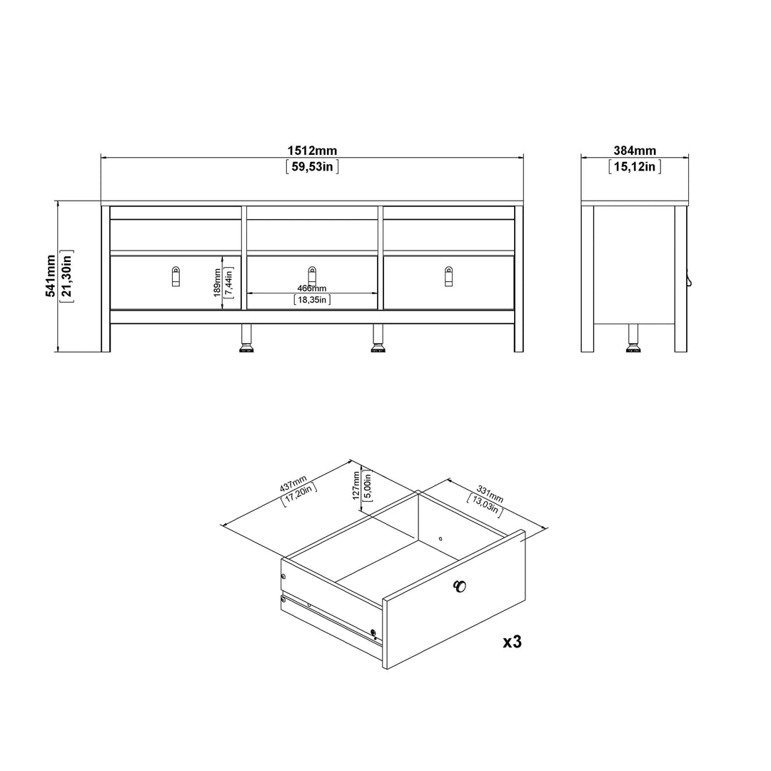 Barcelona Tv-unit 3 drawers in White - TidySpaces