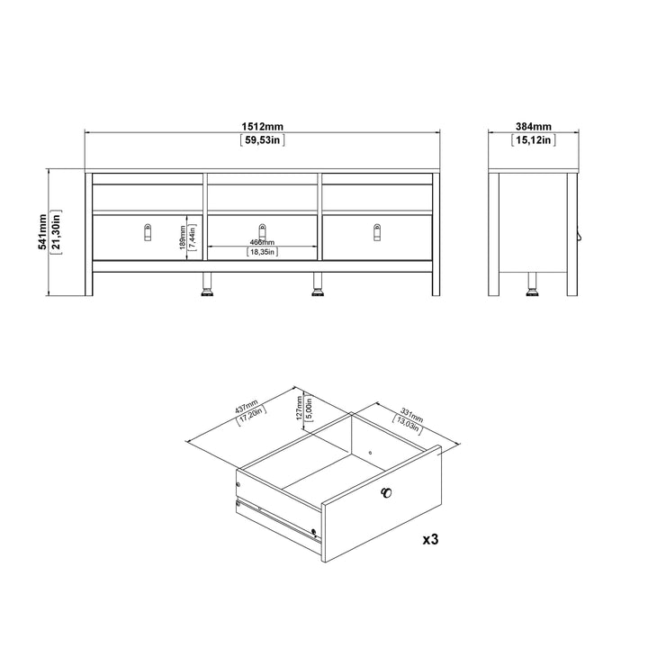 Barcelona Tv-unit 3 drawers in White - TidySpaces