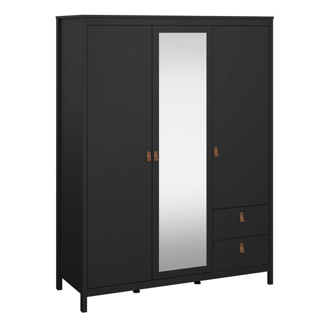 Barcelona Wardrobe with 2 doors + 1 mirror door + 2 drawers Matt Black - TidySpaces