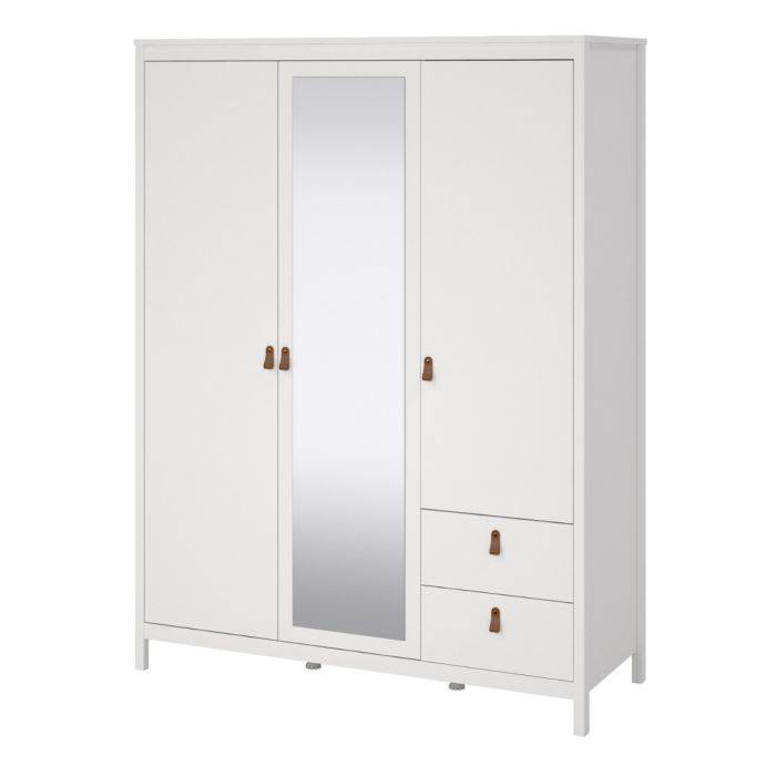 Barcelona Wardrobe with 2 doors + 1 mirror door + 2 drawers White - TidySpaces