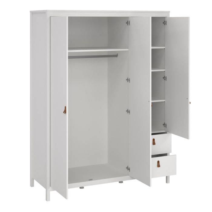 Barcelona Wardrobe with 2 doors + 1 mirror door + 2 drawers White - TidySpaces