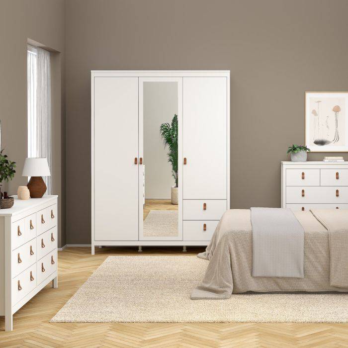 Barcelona Wardrobe with 2 doors + 1 mirror door + 2 drawers White - TidySpaces