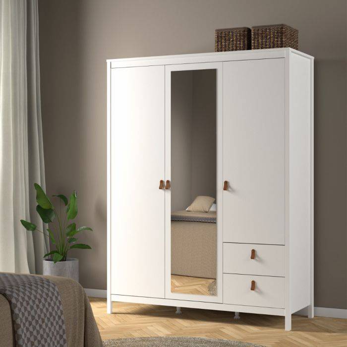 Barcelona Wardrobe with 2 doors + 1 mirror door + 2 drawers White - TidySpaces