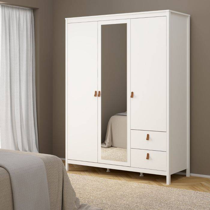 Barcelona Wardrobe with 2 doors + 1 mirror door + 2 drawers White - TidySpaces