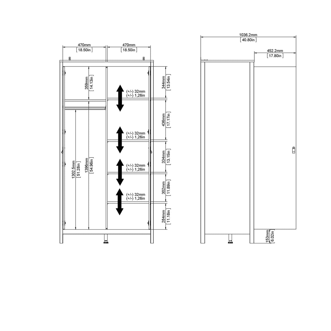 Barcelona Wardrobe with 2 doors in White - TidySpaces