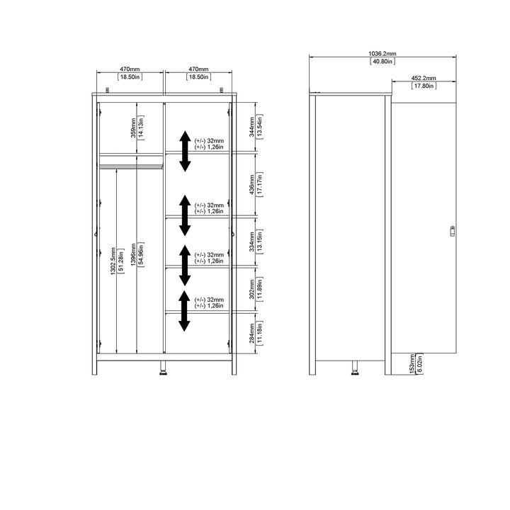 Barcelona Wardrobe with 2 doors in White - TidySpaces