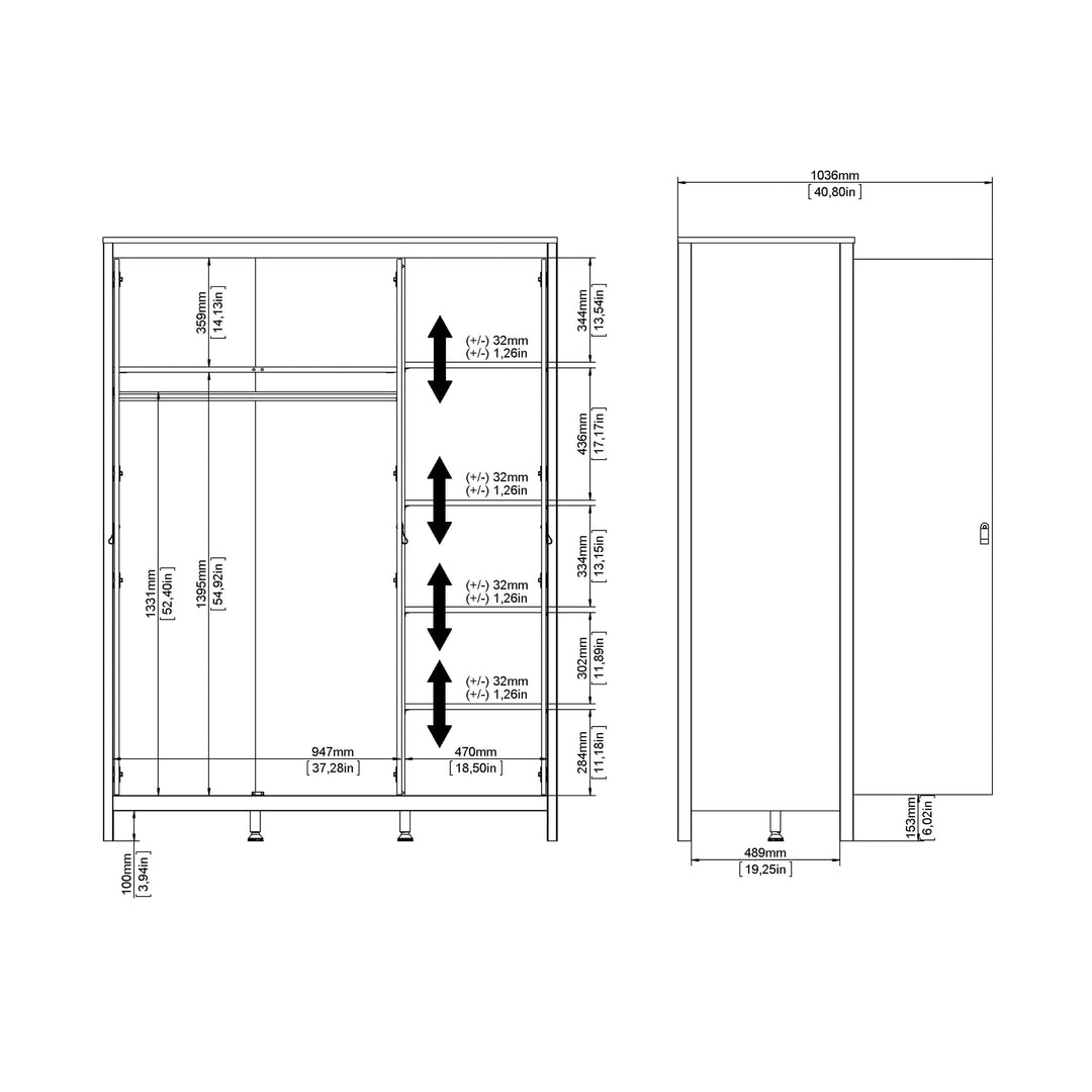 Barcelona Wardrobe with 3 doors in White - TidySpaces