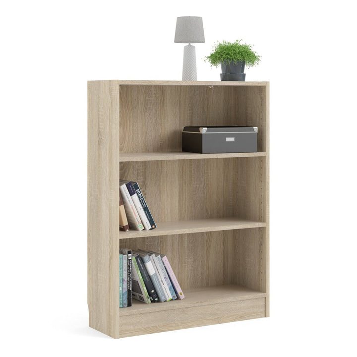 Basic Low Wide Bookcase (2 Shelves) in Oak - TidySpaces