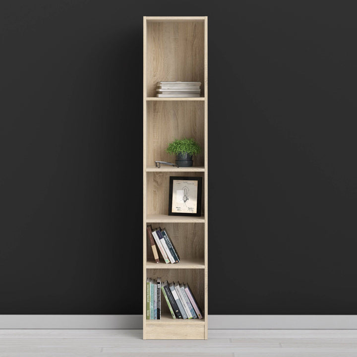 Basic Tall Narrow Bookcase (4 Shelves) in Oak - TidySpaces