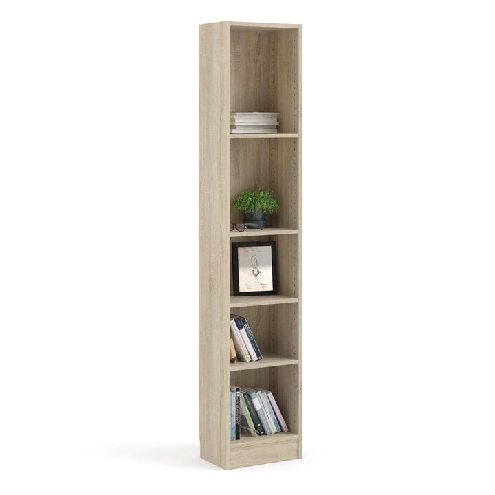 Basic Tall Narrow Bookcase (4 Shelves) in Oak - TidySpaces