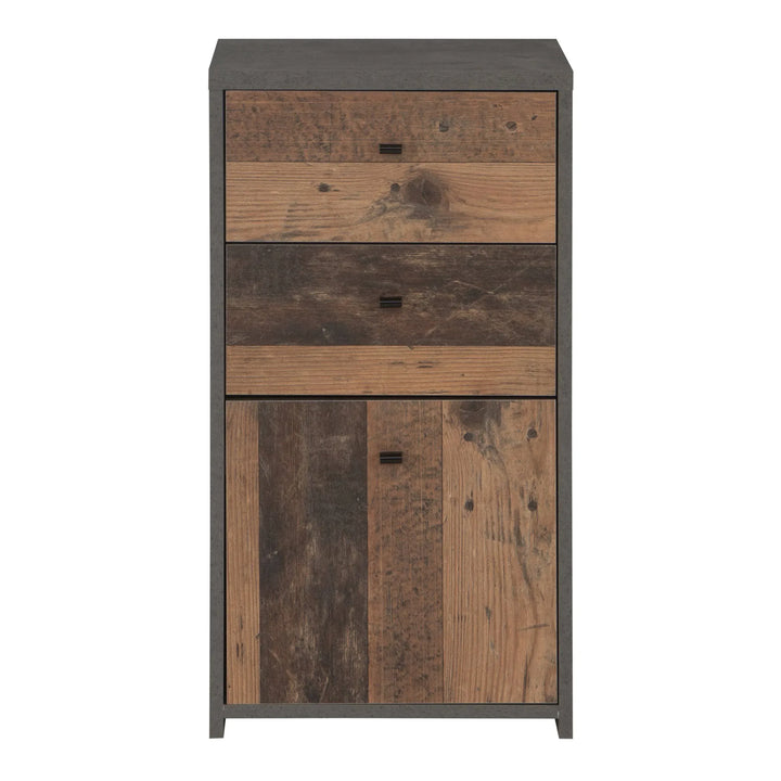 Best Chest Storage Cabinet 2 Drawers 1 Door in Concrete Optic Dark Grey/Old - Wood Vintage - TidySpaces