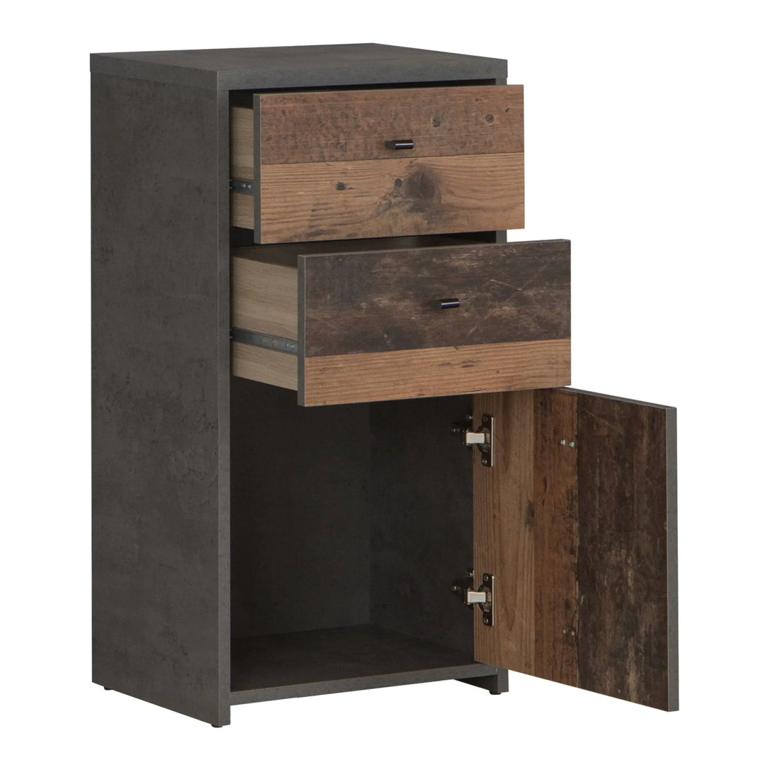 Best Chest Storage Cabinet 2 Drawers 1 Door in Concrete Optic Dark Grey/Old - Wood Vintage - TidySpaces