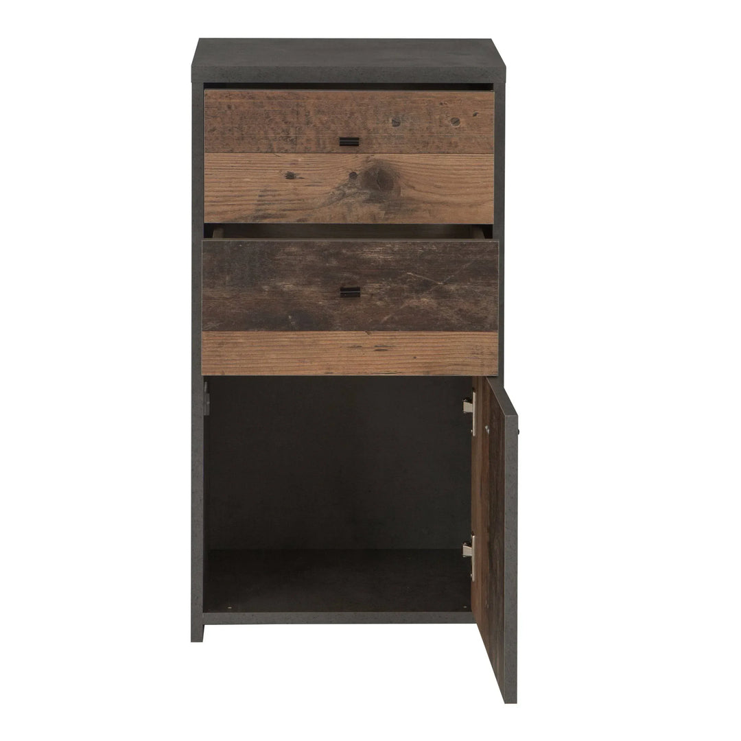 Best Chest Storage Cabinet 2 Drawers 1 Door in Concrete Optic Dark Grey/Old - Wood Vintage - TidySpaces