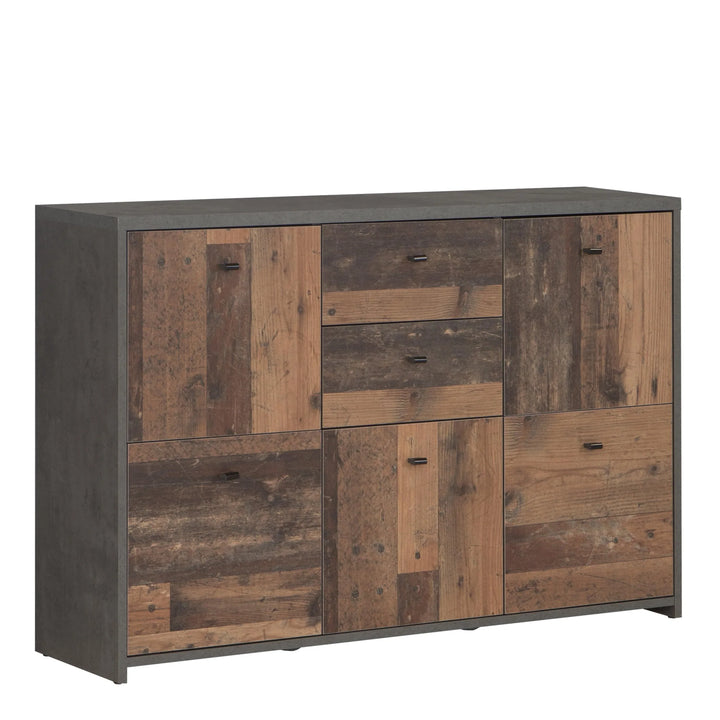 Best Chest Storage Cabinet with 2 Drawers and 5 Doors in Concrete Optic Dark Grey/Old - Wood Vintage - TidySpaces