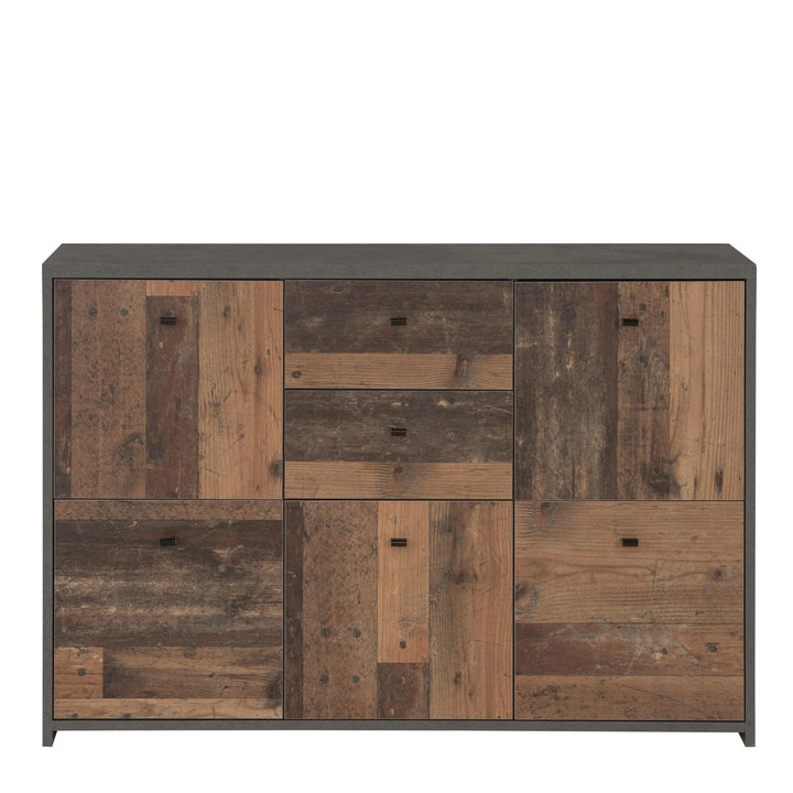 Best Chest Storage Cabinet with 2 Drawers and 5 Doors in Concrete Optic Dark Grey/Old - Wood Vintage - TidySpaces