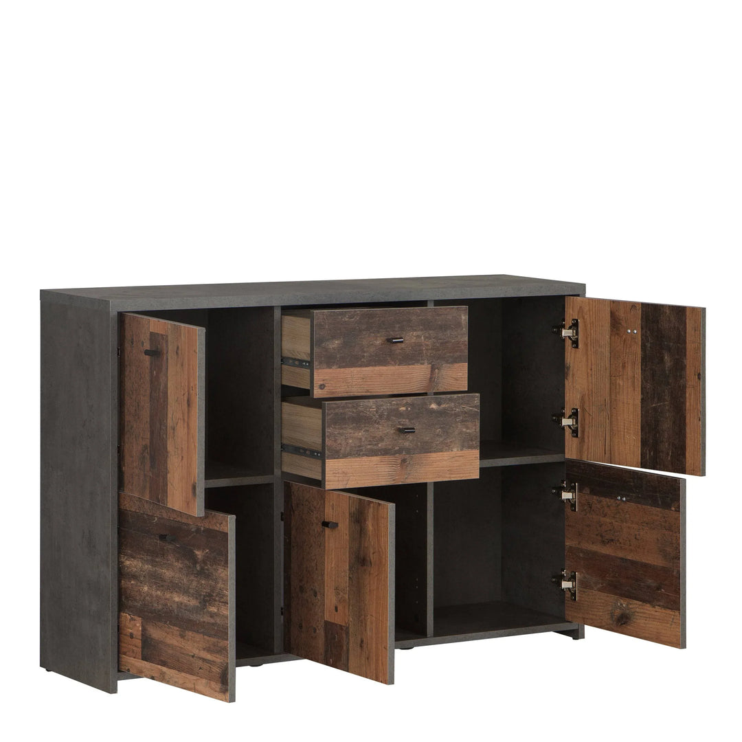 Best Chest Storage Cabinet with 2 Drawers and 5 Doors in Concrete Optic Dark Grey/Old - Wood Vintage - TidySpaces
