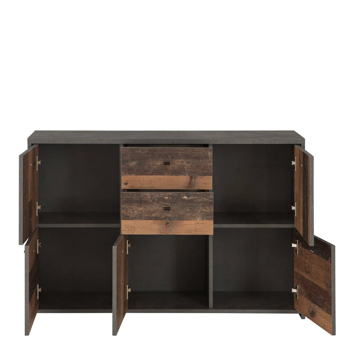 Best Chest Storage Cabinet with 2 Drawers and 5 Doors in Concrete Optic Dark Grey/Old - Wood Vintage - TidySpaces