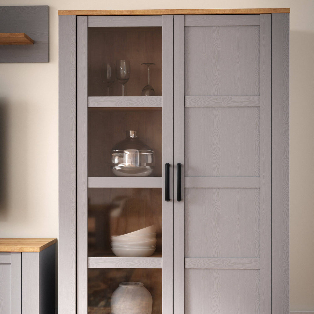 Bohol Display Cabinet in Riviera Oak/Grey Oak - TidySpaces