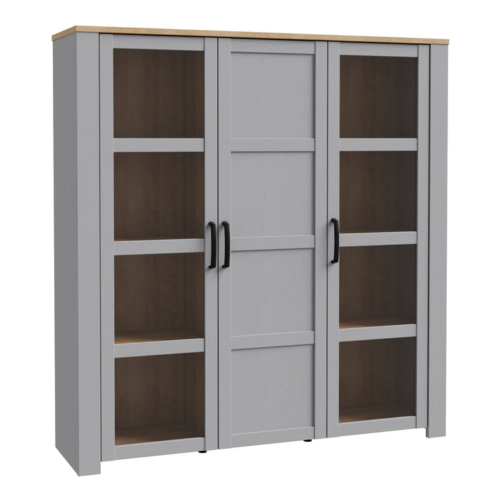 Bohol Large Display Cabinet in Riviera Oak/Grey Oak - TidySpaces